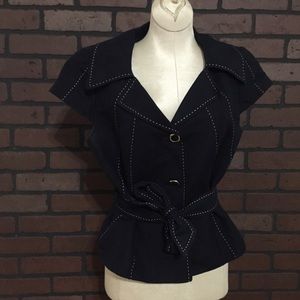 TAHARI 6P | Navy Tie-Waist Top